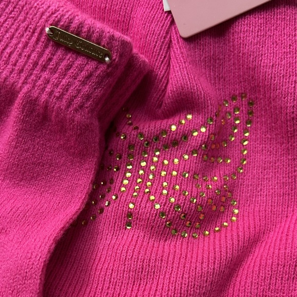 Juicy Couture Hot Pink and Gold Pom Pom Hat and Glove Knit Set NWT - Picture 2 of 3